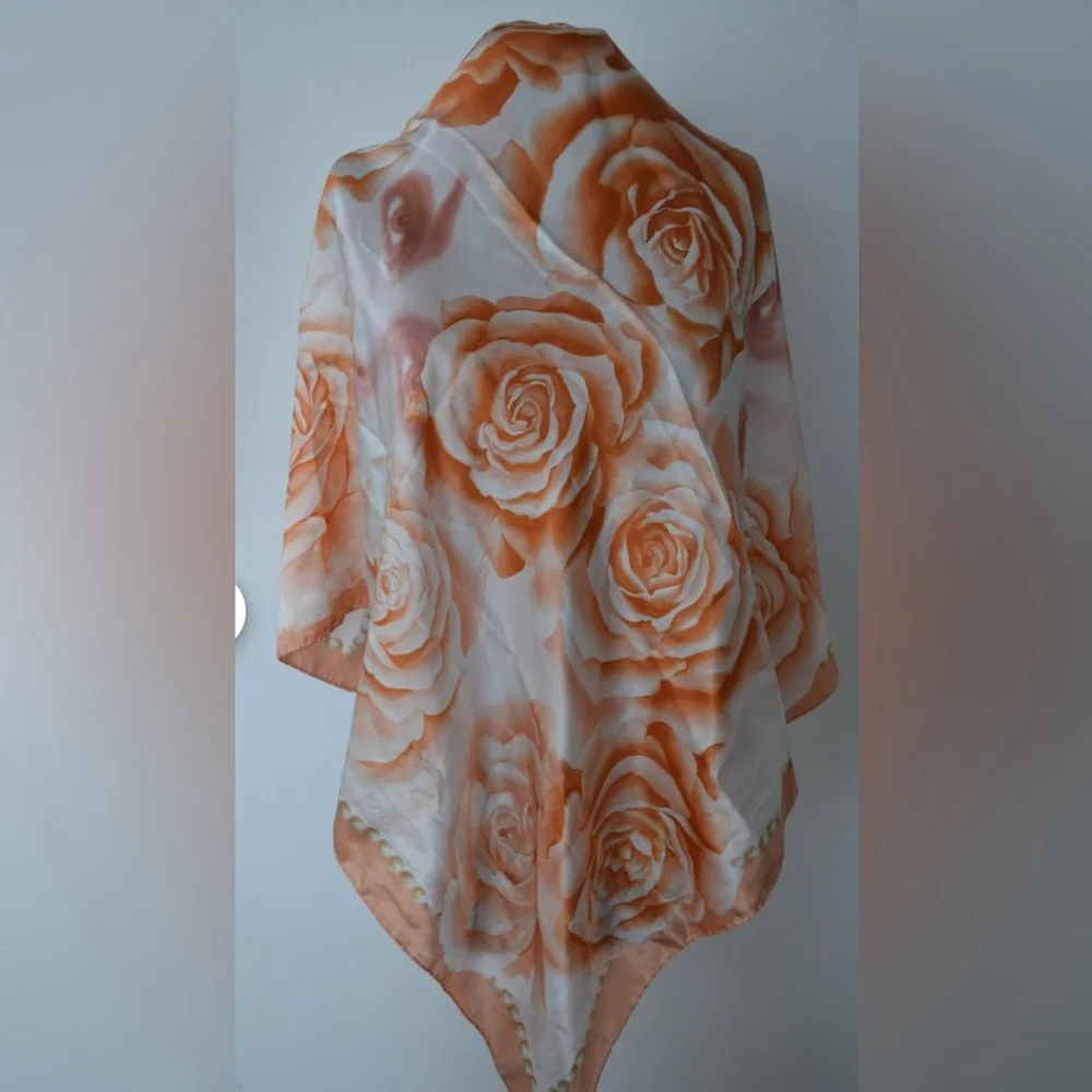 Vintage Codello silk scarf peach roses print floral